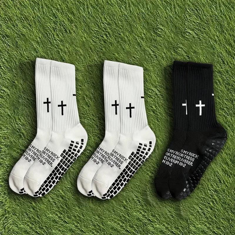 Sports Casual Socks Cross Printed Non Slip Football Socks Professional Outdoor Game Training Socks Breathable Comfortable Socks