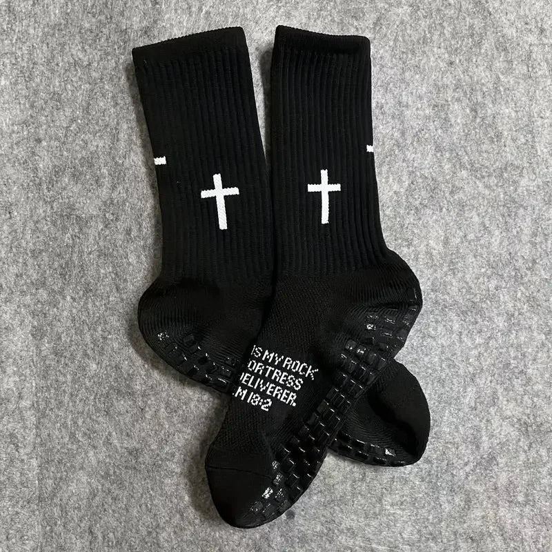 Sports Casual Socks Cross Printed Non Slip Football Socks Professional Outdoor Game Training Socks Breathable Comfortable Socks