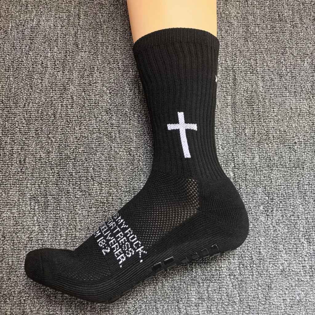 Sports Casual Socks Cross Printed Non Slip Football Socks Professional Outdoor Game Training Socks Breathable Comfortable Socks